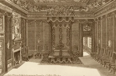 Diseño para una cámara con una cama de estado, del Nuevo libro de apartamentos, 1703